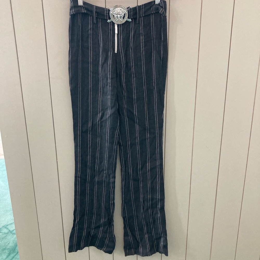 Versace Black and White Striped Dress Pants